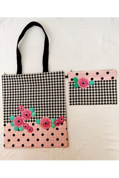 Happy Threads Women's Tote Bag With Pouch Combo(Light Pink) Happy Threads Women's Tote Bag With Pouch Combo(Light Pink)